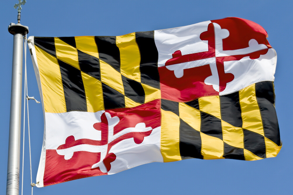 Maryland flag on a blue sky