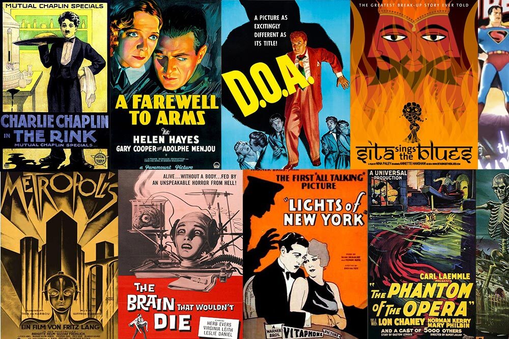 a collage of examples of movies in the public domain